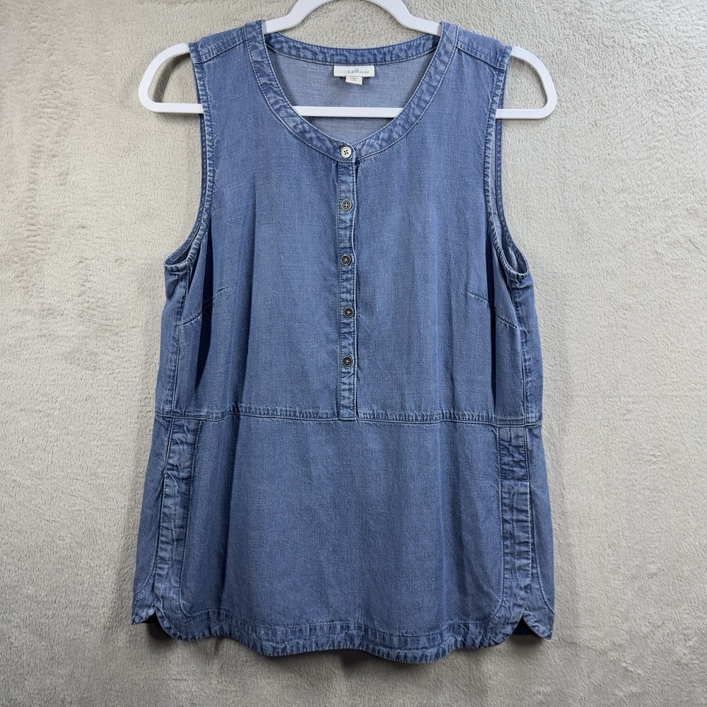 J. Jill Chambray Sleeveless Henley Tunic — Blue